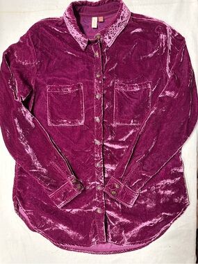 Pilcro Crushed Velvet Shirt Jacket in Berry